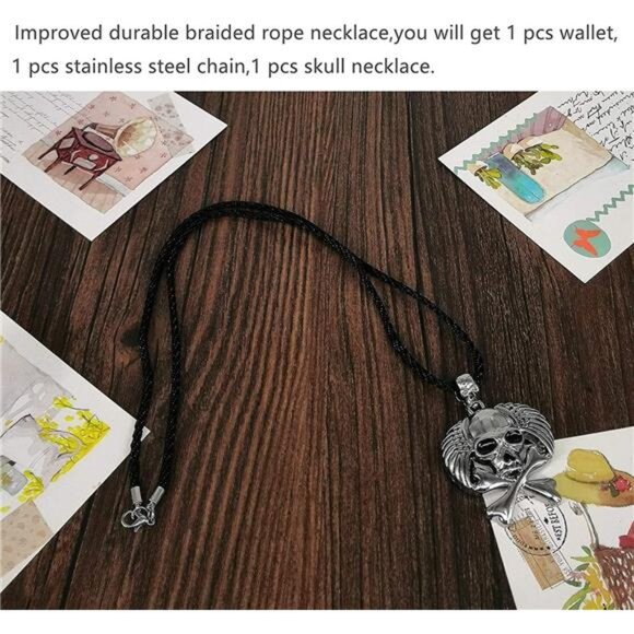 Unisex Punk Gothic Skull Biker Wallet with Stainless Chain Trucker - Picture 10 of 16